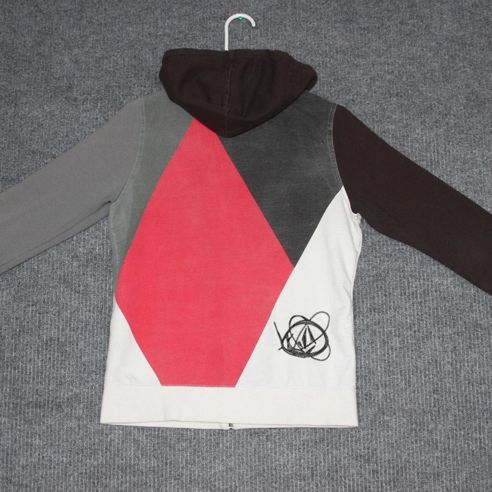 Volcom Color Block Zip Up Hoodie Sweatshirt Kids Medium‎ M Brown Gray Red White